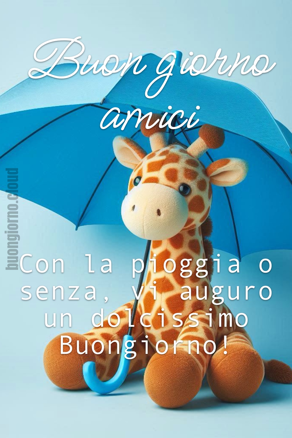 Buongiorno piovoso dalla giraffa peluche